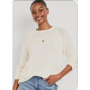 Old Navy Women's Loose Textured Knit Tunic Sweater Cotton Crewneck Cream Size S‎